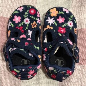 Floral Corduroy Baby Shoes with Soft Lining Velcro Buckles